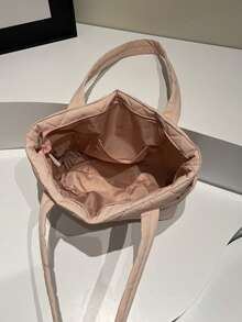 简约纯色新款绗缝手提包，春夏必备。轻便实用，容量大，配有多个口袋、肩带、拉链封口、双肩带和一个美观的腋下口袋，适合通勤、上学、购物和收纳。 - 粉色 - 查看 11