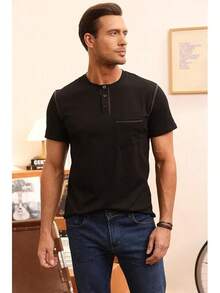 Henley Shirts Slim Fit Button T-Shirthalloween - 黑色 - 查看 3