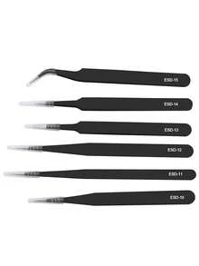 1/2 Stücke Nagel-Kunst Edelstahl Pinzette Schwarze Ellbogen Hand Zelt Clip Haar Picking Nagel Transplantation Wimpern Gerade Pinzette