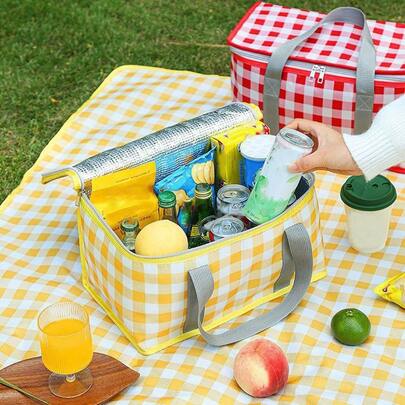 1pc Large Insulated Picnic Tote Bag - Heavy-Duty Thermal Cooler With Sturdy Handles |Easy-To-Clean, Portable For Camping, Beach, Parties, Family Gatherings - Vibrant Design For Drinks, Snacks, Essentials, Party Supplies,Multi-Purpose Outdoor Travel & Camping Storage Basket With Durable Fabric
