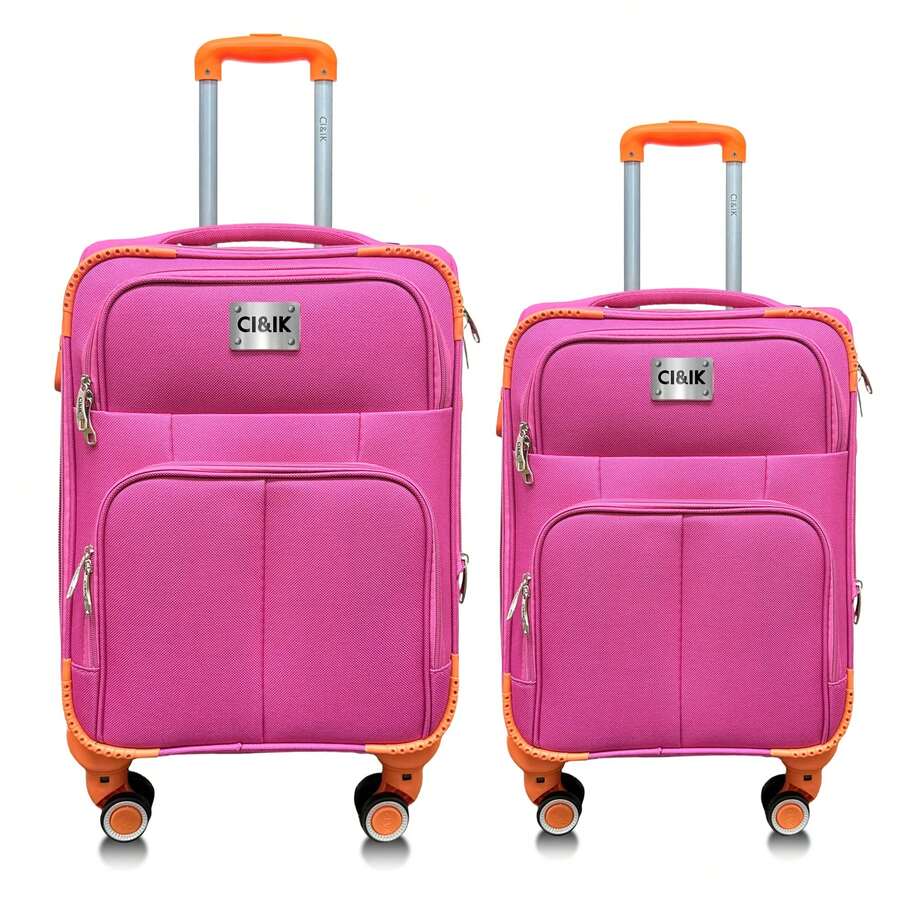 Juego 2 Maletas De Viaje 20 Y 18 Inch Rigidas Ruedas Candado: Set de maletas rígidas 20" y 18" con ruedas 360° candado integrado organizador interior ligera y resistente ideal viajes cortos y combinados. - Rosa - Ver 1