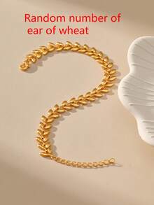 Nooxian 1pc Gold Jewelry Women's Bracelet, Layered Style, Stainless Steel Wheat Ear Tassel Waterproof Beach Vacation Bracelet, Daily Gift Accessory (Wheat Ear Bead Quantity Random, No Gift Box)