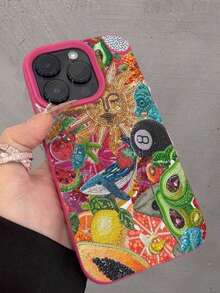 Colorful Beaded Fruit Collage Pattern Design TPU Case Suitable For X/Xs/Xsmax/11/11pro/11promax/12/12 Pro/12 Pro Max/13/13 Pro/13 Pro Max/14/14 Pro/14 Pro Max/15/15 Pro Max/15 Pro/16/16 Pro/16 Pro Max,Offering Durable Drop Protection With A Simple Yet Attractive - 玫紅色 - 查看 2