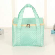 1 pieza Bolsa de picnic de tela Oxford con estampado de lunares, bolsa de hielo cuadrada de gran capacidad, bolsa bento portátil, bolsa de almuerzo