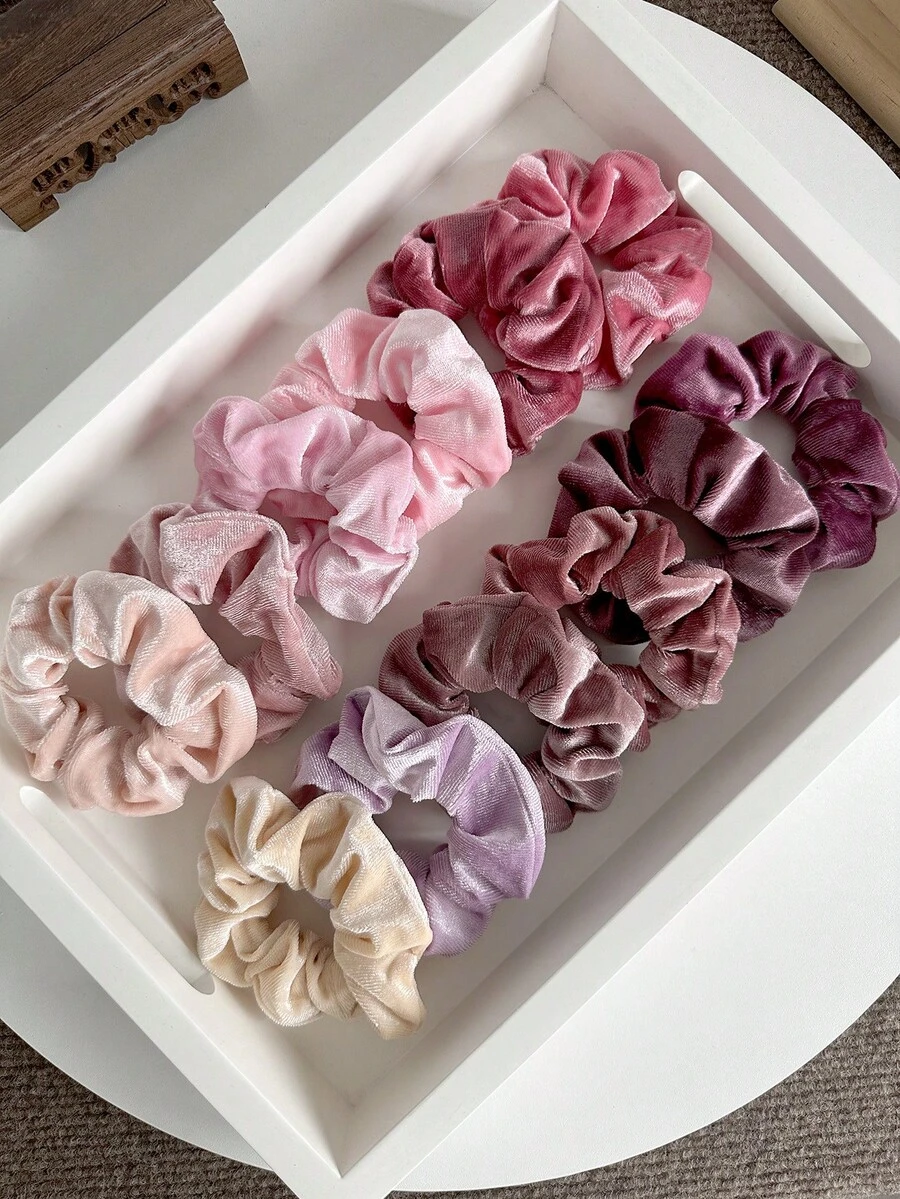 12pcs/Set Women's Solid Color Velvet Scrunchies, Versatile Hair Accessories For Autumn/Winter, Washing Face, Hair Ties, Scrunchy Hair Ties, Sport, Home Beauty Women Accessory Gifts Ponytail Head Accessories Elastic Band Hair Rubber Bands,Travel,Birthday - Multicolor - View 1