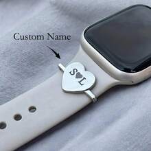 Personalised Watch Band Heart Charm | Name Or Initials | Smart Watch | Custom Engraved Handwriting | Gift For Her | Water Resistant Plating - Multicolor - View 1