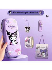 1 PC Sanrio 3D Pencil Case, Large Capacity Polyester Stationery Pencil Box With Kuromi & For Cinnamoroll Designs, Creative Cartoon Storage For Students, Gift Idea