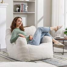 Bean Bag Chairs, Tufted Soft Stuffed With Filler, Fluffy And Lazy Sofa,Bean Bag Chair For Adult, Imperial Lounger Giant Chair For Bedroom, Living Room, White - 白色 - 查看 7
