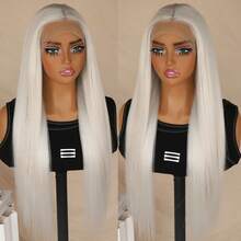 26 Inches Long Silky Straight White Color Synthetic Lace Front Wigs 13x4 Lace Area Free Part Pre Plucked With Baby Hair Around Natural Hairline Glueless Heat Resistant Fiber Frontal Lace Wig For Fashion Women Girls Party Vacation Show Makeup Use Daily Wear - Trong sáng - Xem 5