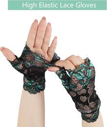 Ibeauti Fascinator Hats With Screentouch Lace Gloves Set Women Tea Party Cocktail Wedding Derby Headwear Short Gloves - Green-lace Gloves - 查看 4