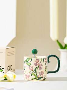复古轻奢杯子鸢尾花水杯山茶花大容量陶瓷杯陶瓷马克杯礼盒 - 彩色 - 查看 7