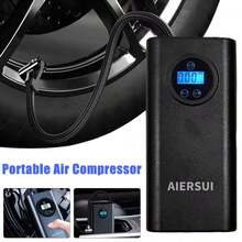 1PC Black Tire Inflator, Portable Air Compressor, 150PSI Car Electric Air Pump, Cordless Tire Air Pump, Car Air Pump, 7.4V 2*1500mah Li-Ion Battery With LED Lights And Digital Display For Car/Motorcycle/Bicycle/Basketball. Car Accessories/Gifts.