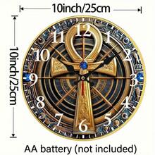 Egyptian Theme Silent Quartz Wall Clock With Ankh Symbol And Hieroglyphics - Gold And Black Metal Design, Large Easy-To-Read White Hands, 2D Flat Round Clock, Suitable For Home Decoration, Birthday/Christmas/Halloween Gift, Egyptian Decorative Clock, Wooden Frame With Silent Quartz Movement, Gold Dial With Black Numbers, Ideal Wall Decoration, Fashionable And Practical Home Accessory, Fashionable Wall Clock, Extra Large Wall Clock, 2D Flat Design - 10x10in - View 4