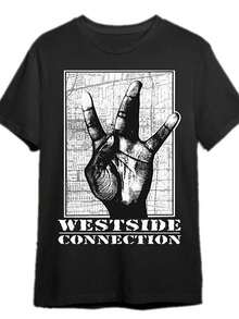 Men Casual Street Style Graphic T-Shirt Black Urban City Map Westside Connection Print Loose Fit Round Neck Lightweight Breathable Fabric For Summer Machine Washable Streetwear Essentials Bold Print Shirt Comfortable Clothing - 黑色 - 查看 2