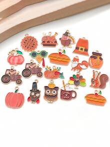 10/20/30pcs Random DIY Thanksgiving Oil-Drip Pendant, Featuring A Pumpkin And Squirrel Design, Perfect For Desserts, Turkey Keychains, And Hanging Decorations, With Alloy Accessories