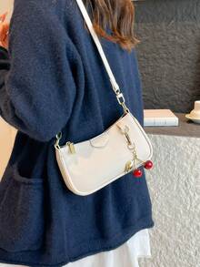 Túi xách đeo vai kiểu dáng cổ điển, chất liệu vải PU chống thấm nước, màu trơn, họa tiết dâu tây, túi đeo dưới cánh tay, túi xách thanh lịch, túi đi làm, thích hợp cho du lịch, mua sắm, tiệc tùng, lễ hội. - trắng - Xem 10