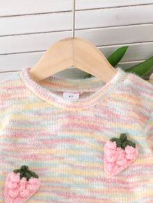 2pcs Young Girls Cute 3D Strawberry Top And Denim Pants Set, Spring/Autumn - Pink - View 3