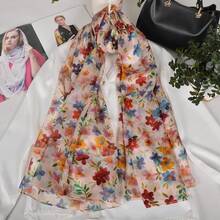 100% Mulberry Silk Scarf For Women Lightweight Long Scarves Beach Wraps Cover Up -Travel Photography Scarfhalloween - .色彩繽紛的花卉粉紅色背景 - 查看 6