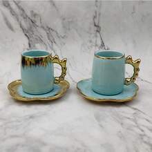125ml Ceramic Coffee Cup & Saucer Set, Gold Bow Decor, Household Party Gift, Suitable For Drinking Coffee, Tea, Afternoon Tea, Electroplated In Various Colors
