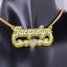 Dây chuyền khắc tên theo yêu cầu - Dây chuyền khắc tên lấp lánh - Dây chuyền khắc tên bằng acrylic - Mặt dây chuyền khắc tên cá nhân với ren hình trái tim lấp lánh - Dây chuyền khắc tên - Quà tặng tùy chỉnh màu vàng, phong cách, thời trang mùa thu, cổ điển, unisex, đơn giản, thường ngày, hipster, gothic, punk. Quà tặng lý tưởng độc đáo dành cho người yêu, bạn trai, bạn gái, bố, mẹ, trang sức cho phụ nữ. - vàng - Xem 23