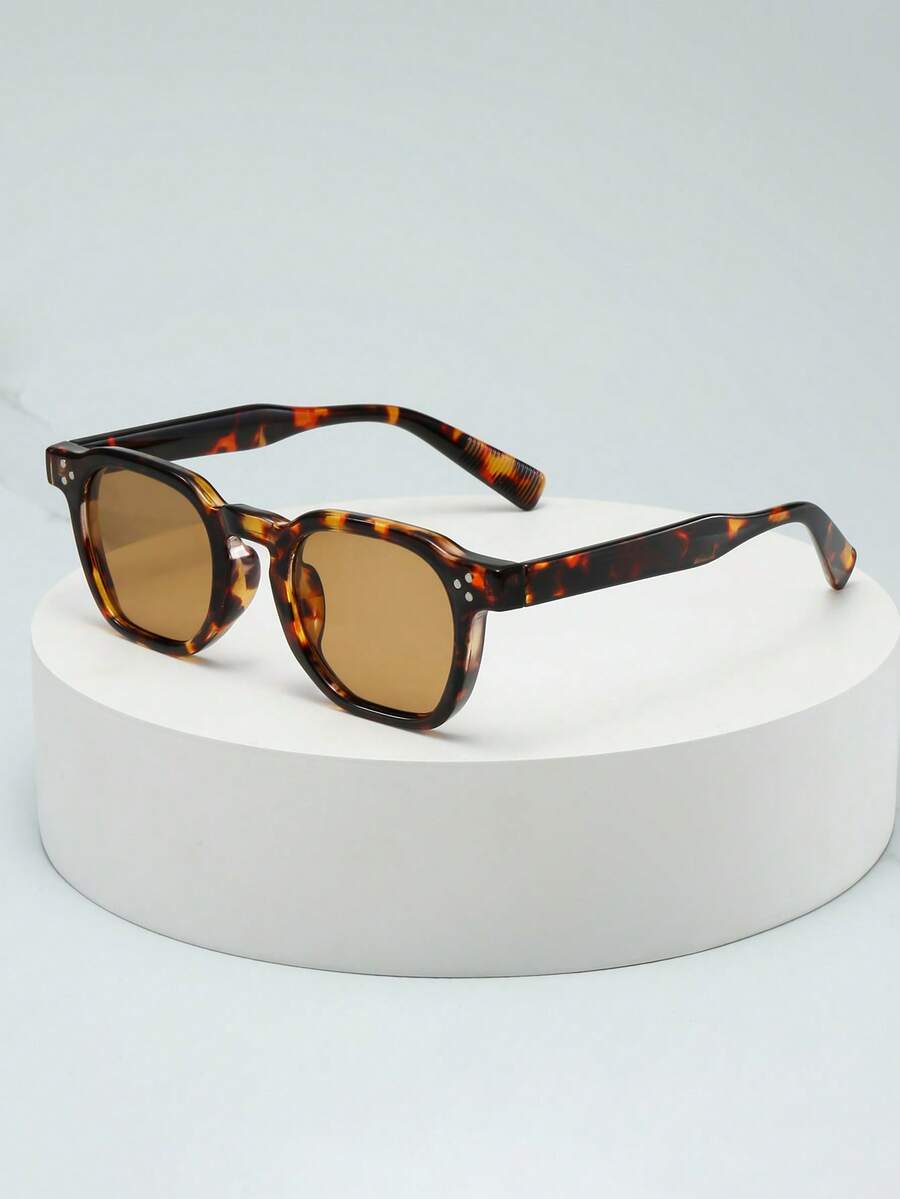 1pc Unisex Oval Small Frame High Quality Personalized Minimalist Fashion Glasses, Suitable For Casual, Travel, Party, Beach, Daily Decoration - Tortoise Shell Frame Tea - View 1