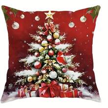 4pcs Christmas Pillow Covers, Cute Santa Claus & Snowman Design, Gift Box & Christmas Tree Pattern, Minimalist & Adorable Peach Velvet Single-Sided Printed Cushion Covers With Zipper Closure, No Pillow Insert Included, Suitable For Christmas & Winter Holiday Decor On Sofa, Bed, Chair, Bedroom, Living Room, Patio
