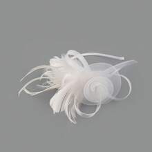 Fascinators Hats Women,Tea Party Fascinator Hair Clip With Feathers Wedding,Derby Hats Headbands - 白色 - 查看 6