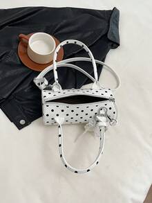 手提波点包2024新款高端撞色圆筒包辣妈百搭时尚通勤手提包爱心吊坠送女友礼物首选