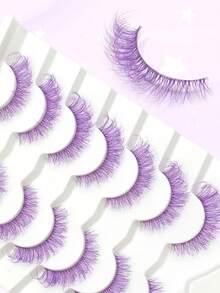 ENCHUW 7 Pairs Purple Colored Lashes Festival Color Lashes Strips Fluffy Long False Eyelashes Halloween Lashes Russian Strip Lashes With Color Wispy Faux Mink Lashes Colored Eye Lashes
