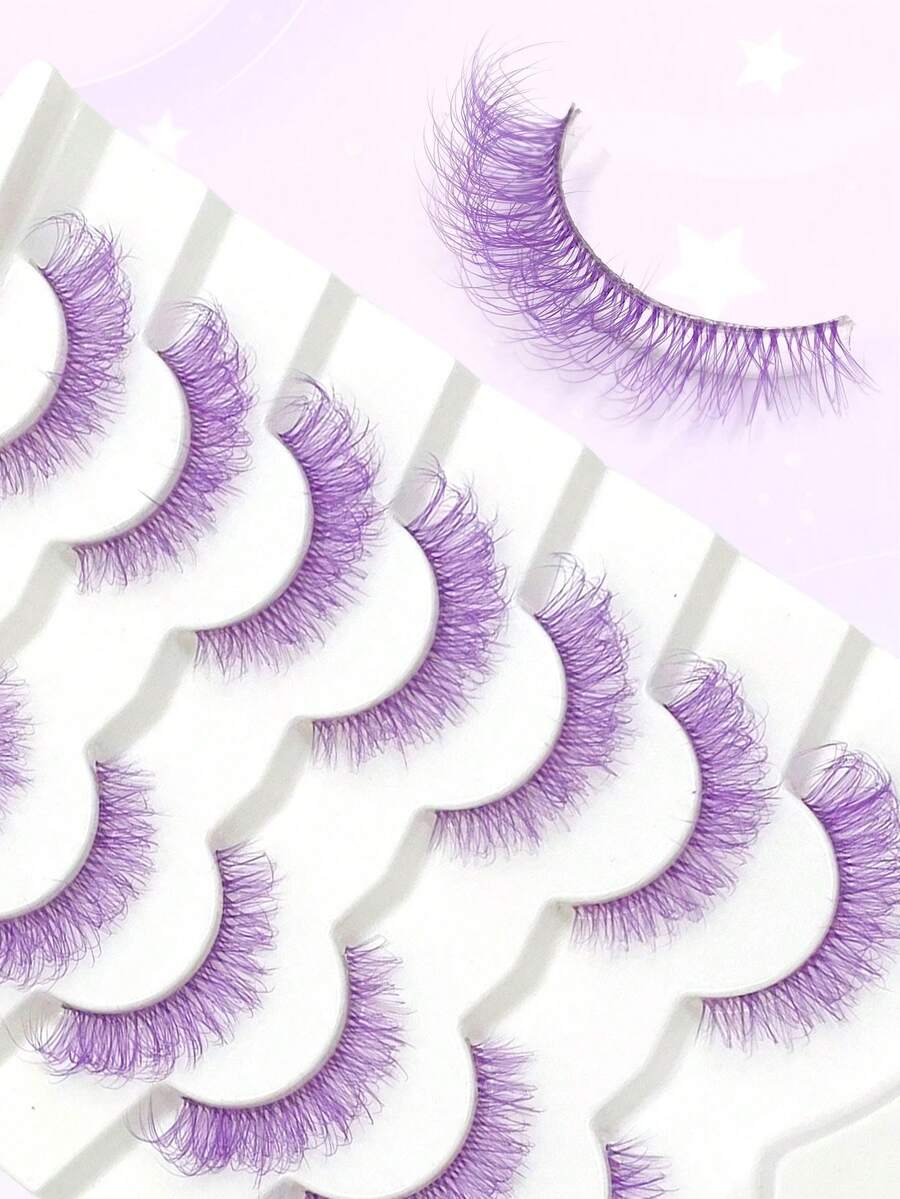 ENCHUW 7 Pairs Purple Colored Lashes Festival Color Lashes Strips Fluffy Long False Eyelashes Halloween Lashes Russian Strip Lashes With Color Wispy Faux Mink Lashes Colored Eye Lashes