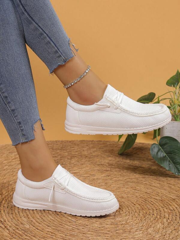 Pantuflas ligeras y cómodas de tela bohemia con cordón de unicolor para interiores/exteriores, para todas las estaciones, para mujer