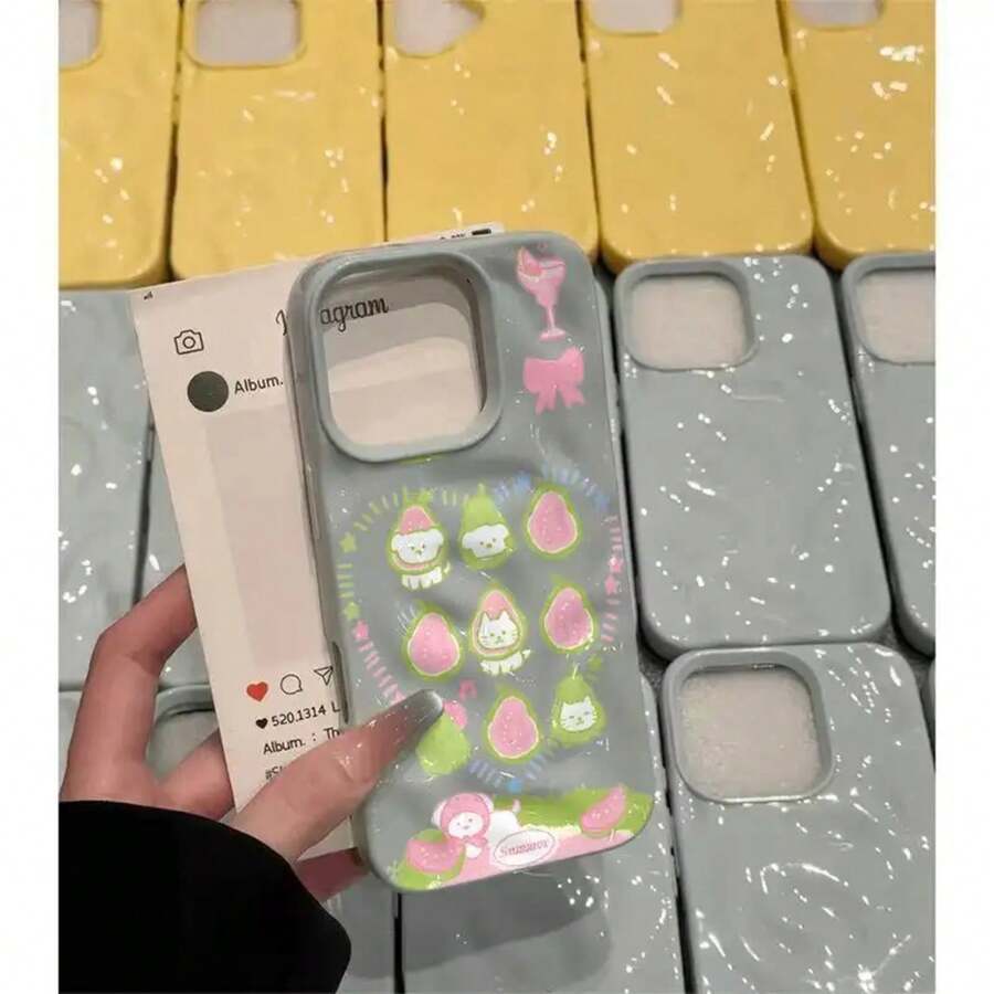 Funda rosa guayaba con diseño de gatito y meteorito. Diseño plegable irregular. Compatible con phone 16/15/14/13/12 Pro, 14, 15, 16 Plus, 11, 12, 13, 14, 15 y 16 Pro. Diseño elegante, suave y antideslizante. Resistente a caídas. - azul claro - Ver 1