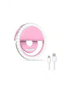 便携式LED自拍环形灯，三档亮度可调 - USB充电或电池供电，手持式设计，适用于直播、视频通话、户外拍摄 - 提供白色/粉色/蓝色/黑色四种颜色可选，提升自拍效果 | 时尚灯光 | LED技术，适用于自拍、直播、摄影，便携式自拍/手机补光灯 - 彩色 - 查看 9