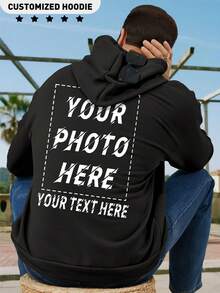Customized Men's Autumn/Winter Hoodies, Back To School, Casual, Loose, Outdoor, Halloween, Upload Your Photos, Group Photos, Pet Photos, Add Your Own Customized Text And Personal Information. Men's T-Shirts, Casual Wear, High-Quality Men's Hoodies, Basic Style, Suitable For Boyfriend, Family, Friend's Birthday, Black Tops, Holiday Gifts, Gifts For Him