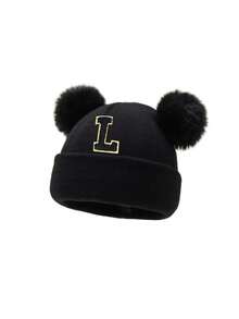 1pc Personalized Embroidered Baby Knitted Hat, 26 Alphabet Knitted Hat For Toddlers And Children, Handmade Baby Girl Hat, Suitable For Daily Wear For Baby Girls 0-3 Years Old - Black - View 10