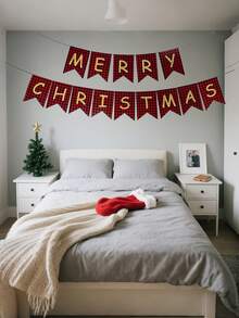 1pc Merry Christmas Pull Banner - Retro Xmas Flag For Fireplace Decor, Tree Backdrop & Holiday Party Styling Hanging Decoration - Multicolor - View 8