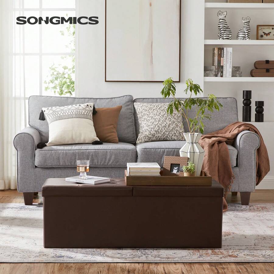Folding Storage Ottoman, Storage Bench, Footrest Stool, 15 X 43 X 15 Inches, For Entryway, Living Room, Bedroom Back To School Dormitory Storage