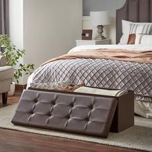 Folding Storage Ottoman, Storage Bench, Footrest Stool, 15 X 43 X 15 Inches, For Entryway, Living Room, Bedroom Back To School Dormitory Storage - Brown - View 6