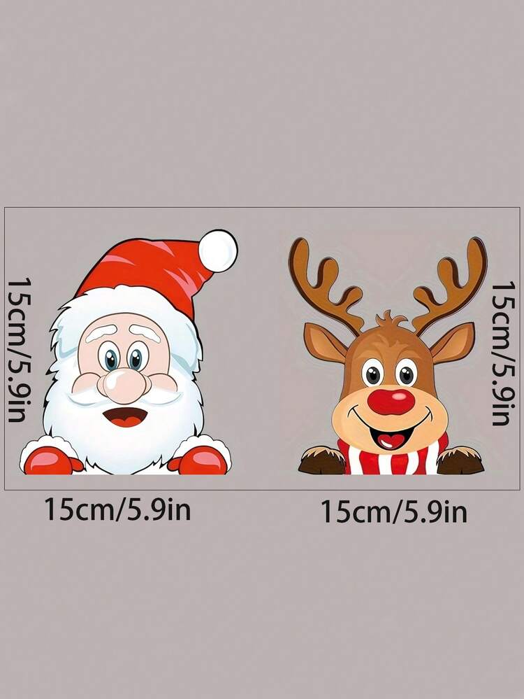 1pc Christmas Vehicle Stickers - Santa And Reindeer Waterproof Window Decals - Self-Adhesive Vinyl Christmas Decorations 5.9*5.9in For Glass Metal Ceramic Surfaces - Anime Theme Single Use  Christmas Decor  Wall Stickers Room Decor Wall Decor Home Decor - Multicolor - View 2