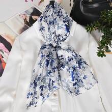 100% Mulberry Silk Scarf For Women Lightweight Long Scarves Beach Wraps Cover Up -Travel Photography Scarfhalloween - 藍白 - 查看 6