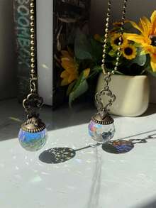 1pc Ab Crystal Pendant Lighting Fixture Fan Pull Chain Ball Shaped European Style Ceiling Fan Decoration,Home Decor ,Room Decor,Wall Decor Gifts Birthday Graduation - Multicolor - View 2