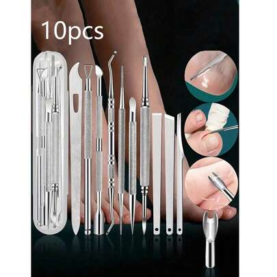 Juego de pedicura 10 en 1, kit de cuidado de pies de acero inoxidable, apto para uso doméstico y salón, incluye caja de almacenamiento portátil, estuche de viaje, bolsa de almacenamiento, caja organizadora, regalo de Navidad