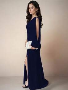 Women Long Dresses - Navy Blue - View 2