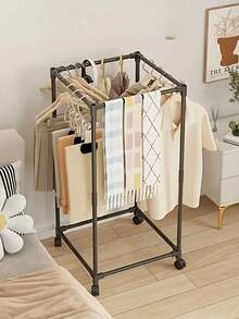 6-Sided Rotating Clothes Rack With Wheels - Sturdy Metal Tube, Freestanding Hanger, Portable Design, Efficient Clothing Storage And Display, Black/White, Laundry Room Organizer | Hexagonal Design | Metal Structure, All-Season Laundry Organizer | Hexagonal Shape - Multicolor - View 10