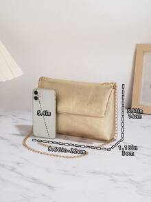 New European And American Style Gold Chain Crossbody Bag, Fashionable Portable Storage Bag, Pleated PU Dinner Bag, Solid Color Flap Shoulder Bag, Flap Coin Mobile Phone Bag, Very Suitable For Women, Girls, Students, Back To School, Wedding Banquet, Festival, Wedding Party, Commuting, Shopping, Exquisite Matching. - Vàng - Xem 2