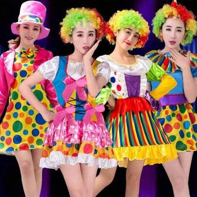 Adult Women's Clown COS Costume, Halloween Performance Outfit, Sexy Clown Stage Costume, Crazy Set, Elastic Polyester