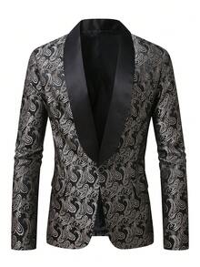 Men's Jacquard Cashew Pattern Suit Jacket, Formal Banquet Evening Wear