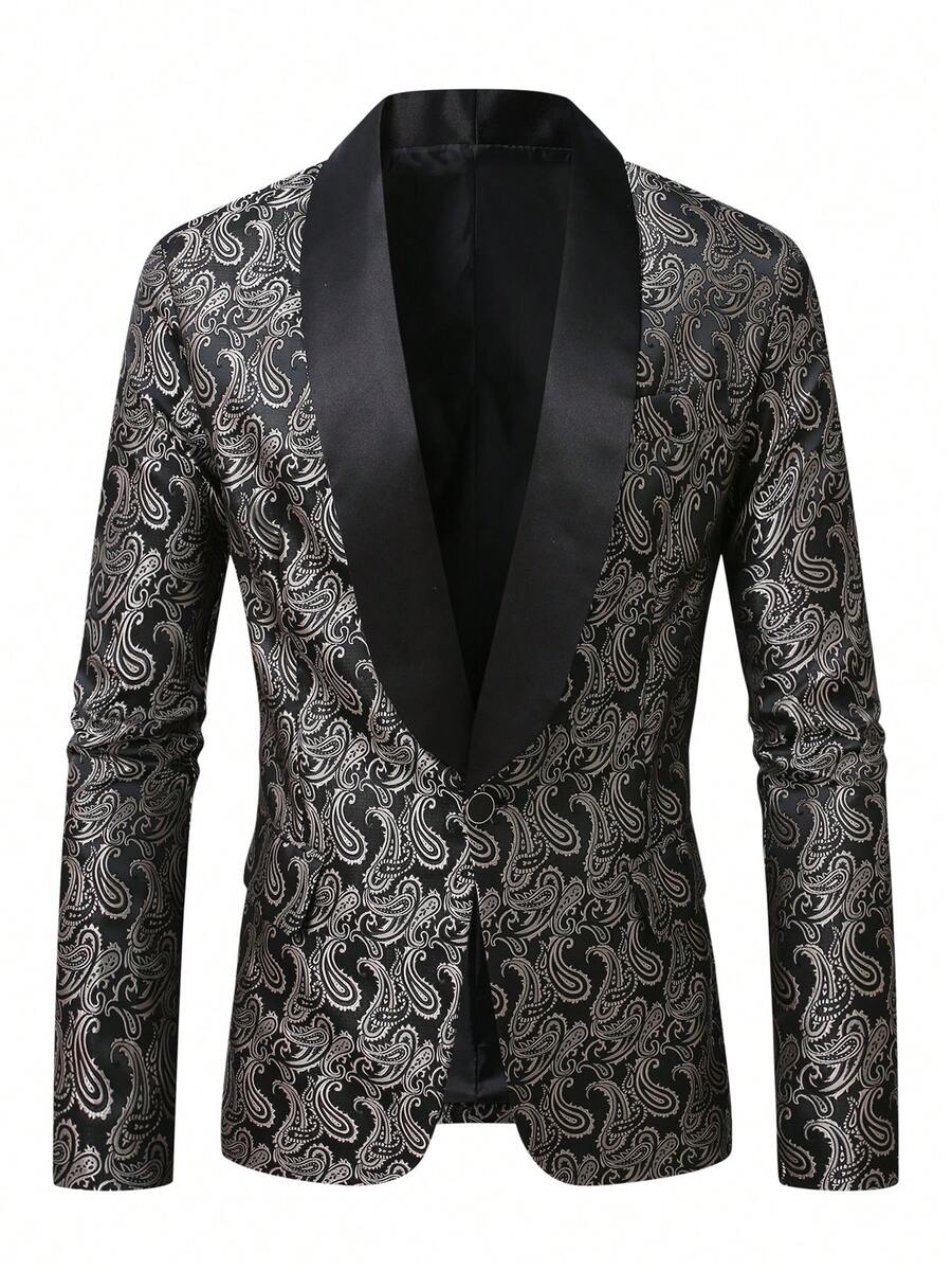 Men's Jacquard Cashew Pattern Suit Jacket, Formal Banquet Evening Wear