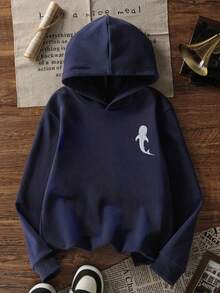 1 件 Tween Girl 保暖连帽运动衫，适合年轻学生的保暖休闲套头衫，适合秋冬季、Y2K/休闲/街头服饰/时尚/简约/可爱/学院风 - 藏蓝色 - 查看 4