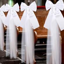 12pcs Large White Wedding Pew Bows Satin Bows With Fabric Sheer For Church Aisle Decor, Wedding Ceremony Bridal Shower Reception Birthday Mother's Day - Multicolor - View 5
